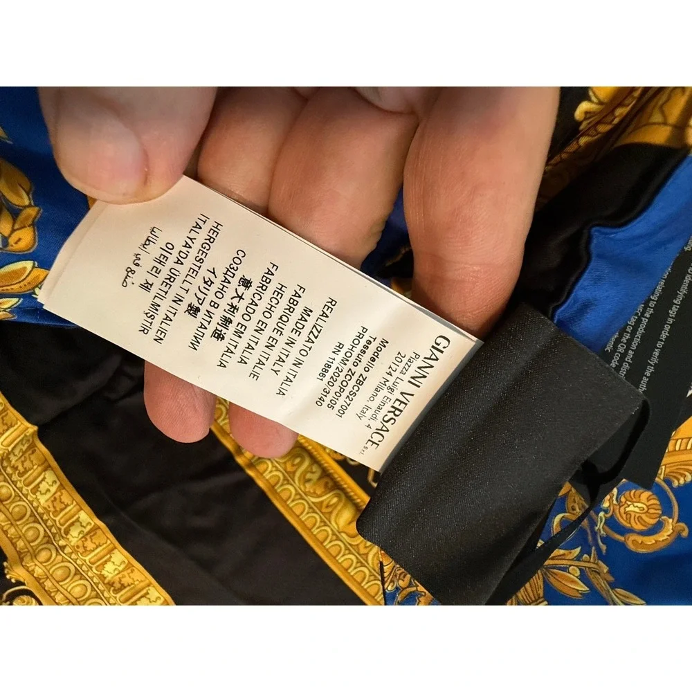 Versace Barocco Reversible Comforter Blue Black Gold Medusa Made in Italy NEW